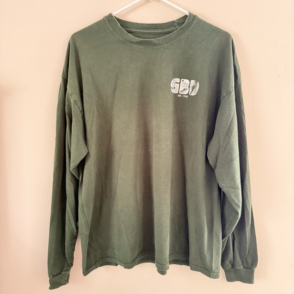 Olive Green Long Sleeve Shirt with Green Beer Day Logo